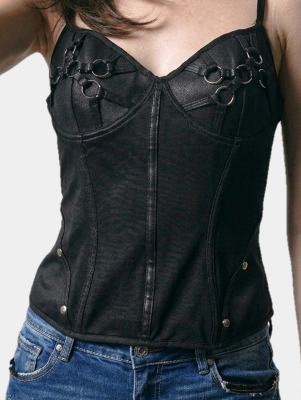 Black Adjustable Strap Hardware Detail Corset Top Size XXL